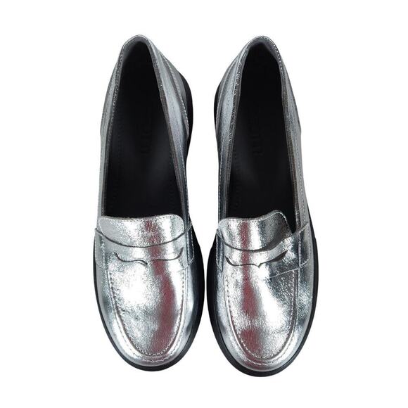 Girotti Loafers EU 40 Silver Metallic Leather Italian Platform Slip On Shoes - Picture 5 of 9